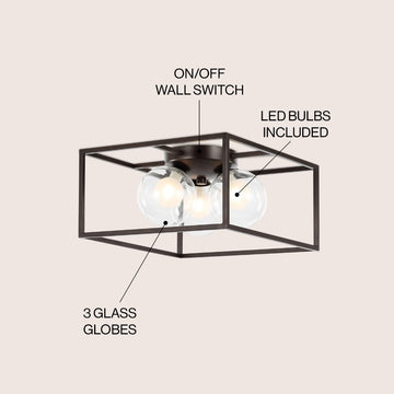 Kyle 14" 3-Light Modern Farmhouse Metal/Iron Open-Caged LED Flush Mount - JONATHAN Y
